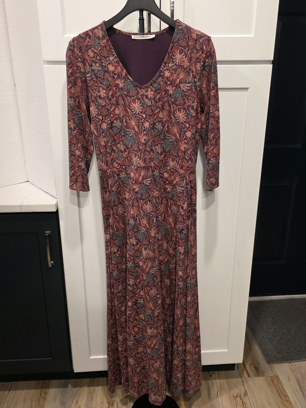 Peruvian Connection Burgundy Multi Floral V‑Neck Maxi Dress